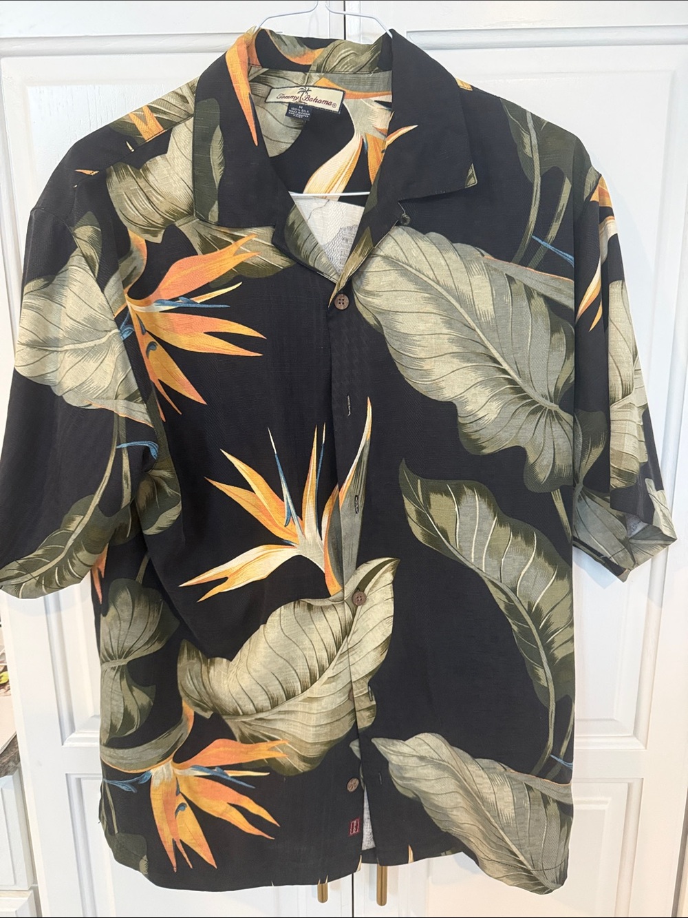 Tommy Bahama Men's Black Tropical Camp Shirt - Orange & Green Print